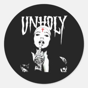 Sticker Rond Occulte Gothique Sombre Nun Satanique Tattoos Unho