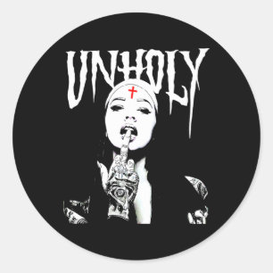 Sticker Rond Occulte Gothique Sombre Nun Satanique Tattoos Unho