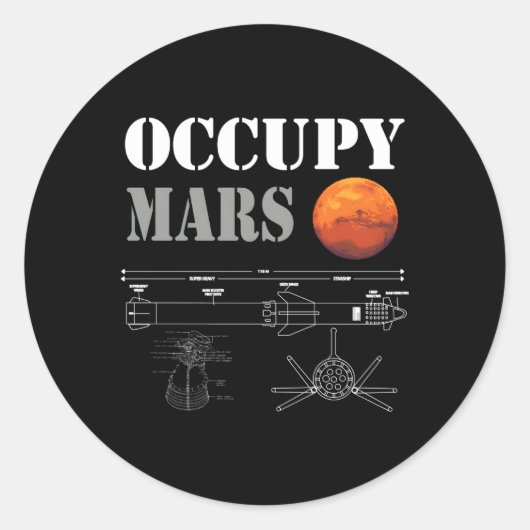Sticker Rond Occupy Mars Starship Rocket (Devant)