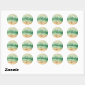 Sticker Rond Ocean Beach Green Signature Boho Bienvenue Mariage (Feuille)