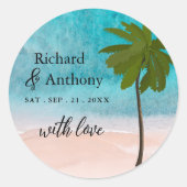 Sticker Rond Ocean Beach Palm Tree Wedding Favoriser (Devant)