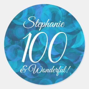 Sticker Rond Ocean Blue 100 et merveilleux anniversaire Favor