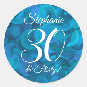 Sticker Rond Ocean Blue 30 et Flirty Anniversaire Favor