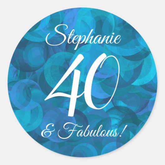 Sticker Rond Ocean Blue 40 et Fabuleux Anniversaire Favor (Devant)
