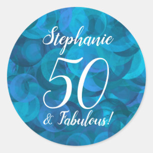 Sticker Rond Ocean Blue 50 et Fabuleux Anniversaire Favor