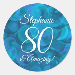 Sticker Rond Ocean Blue 80 et Extraordinaire Birthday Favor