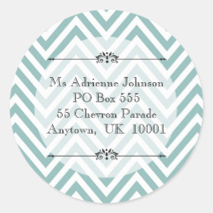 Sticker Rond Ocean Blue Chevron Modern Name Adresse de retour