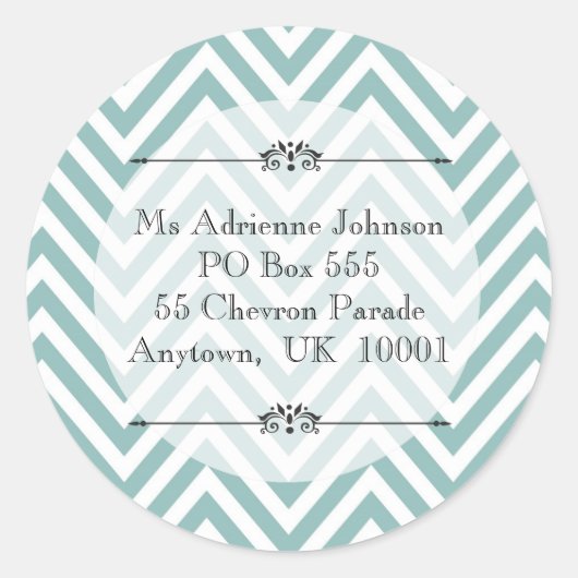 Sticker Rond Ocean Blue Chevron Modern Name Adresse de retour (Devant)
