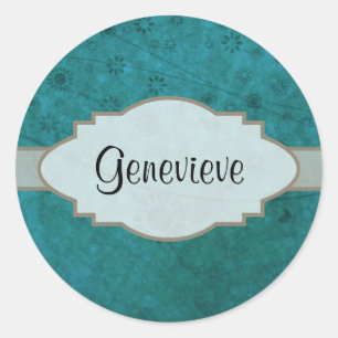 Sticker Rond Ocean Blue Retro Floral Abstrait Plaque signalétiq