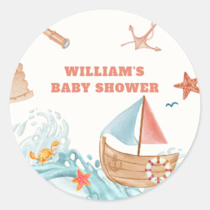 Sticker Rond Ocean Boy Adventure Baby shower de voilier