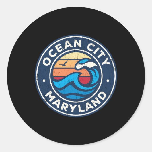Sticker Rond Ocean City Maryland Md Vagues Nautiques (Devant)