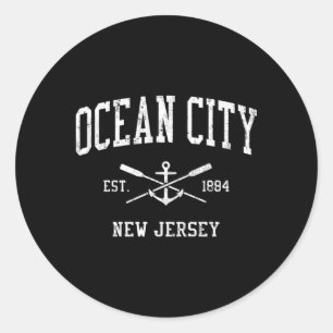 Sticker Rond Ocean City Nj Crossed Oars Bateau Ancre Sports