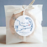Sticker Rond Ocean Edge Cape Cod Carte Merci Mariage Faveur<br><div class="desc">Ces autocollants de carte Brewster MA sont parfaits pour les emballages de biscuits mariages,  les sacs de faveur,  les enveloppes ou les cadeaux de bienvenue pour votre Ocean Edge Resort mariage sur Cape Cod. Déplacez le coeur en cliquant sur "Editer à l'aide de l'outil de conception" sous "Personnaliser".</div>