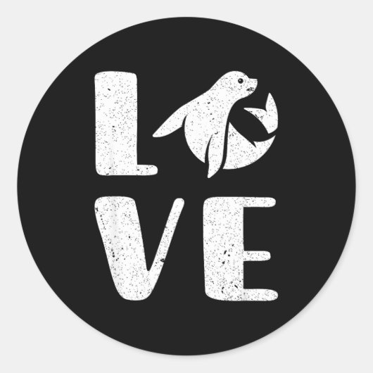 Sticker Rond Ocean Puppy Seal Lover Valentines Day Gift Sea Lio (Devant)