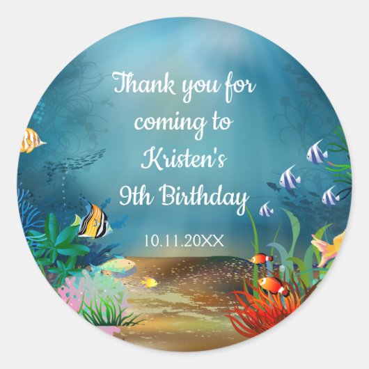 Sticker Rond Ocean Reef Under the Sea Birthday Party (Devant)