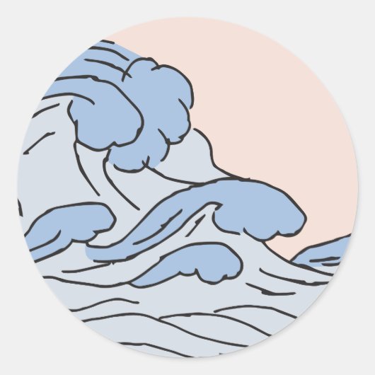 Sticker Rond Océan Rose/Bleu Vagues D'Océan Esthétique Avec Pla (Devant)