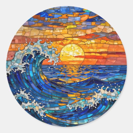 Sticker Rond Oceanic Coastal Ocean Waves Sunset   (Devant)