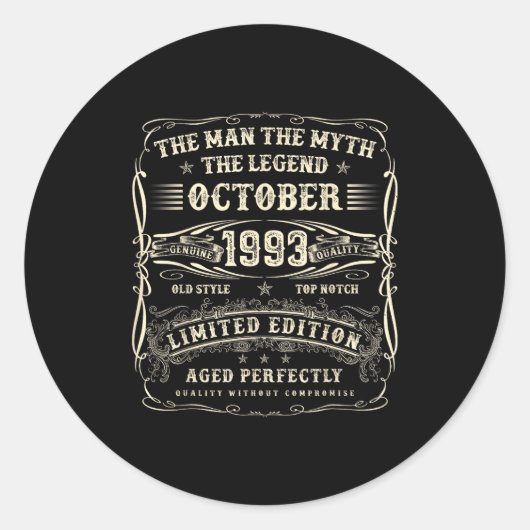 Sticker Rond October 1993 32nd Birthday For Men 32 Year Old Bda (Devant)