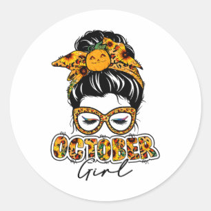 Sticker Rond Octobre Fille Halloween Thanksgiving Automne Anniv