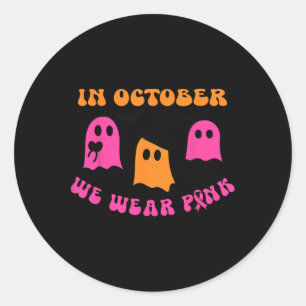Sticker Rond Octobre Nous Portons Le Citrouille Rose Ghost Hall