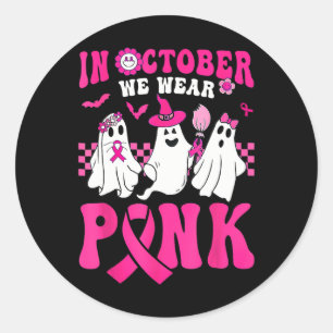 Sticker Rond Octobre Nous Portons Rose Cute Ghost Cancer Hall