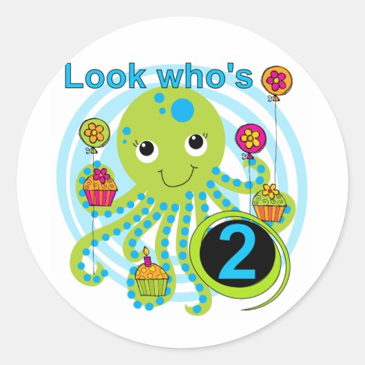 Sticker Rond Octopus 2e anniversaire T-shirts et cadeaux (Devant)