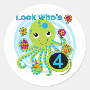 Sticker Rond Octopus 4e anniversaire T-shirts et cadeaux
