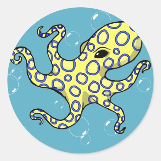 Sticker Rond Octopus à anneau bleu (Devant)