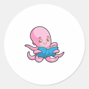 Sticker Rond Octopus à la lecture d'un livre