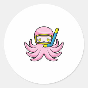 Sticker Rond Octopus à la plongée avec tuba et lunettes de nata
