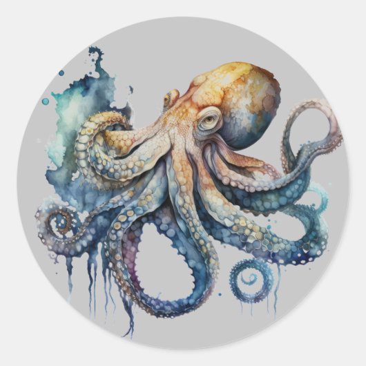 Sticker Rond Octopus aquarelle (Devant)
