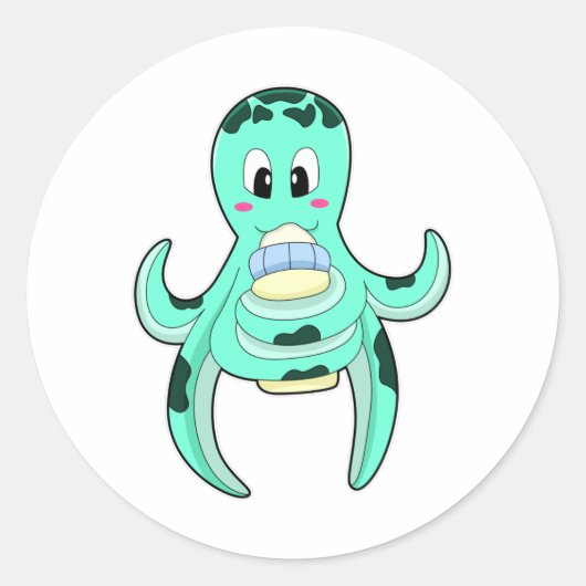 Sticker Rond Octopus avec Bouteille de lait (Devant)