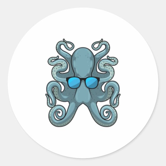 Sticker Rond Octopus avec lunettes de soleil (Devant)