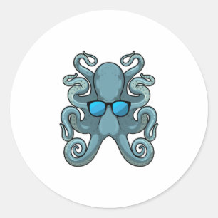 Sticker Rond Octopus avec lunettes de soleil