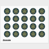 Sticker Rond Octopus bleu doré complexe (Feuille)