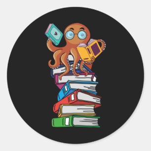 Sticker Rond Octopus Book Reading Kraken Library Humour Reader