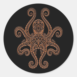 Sticker Rond Octopus Brown complexe sur noir