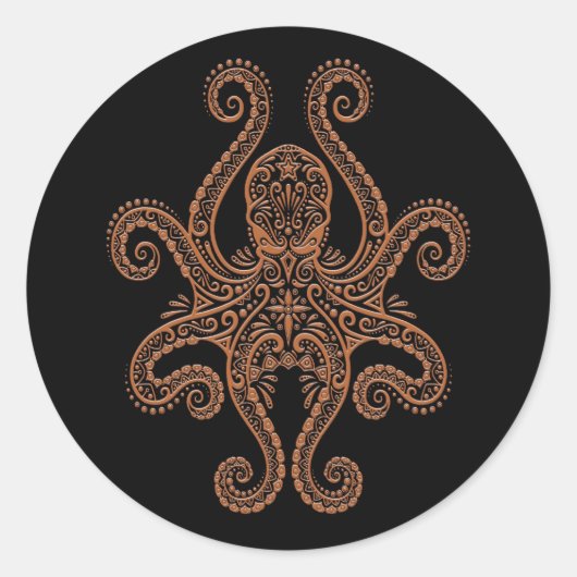 Sticker Rond Octopus Brown complexe sur noir (Devant)