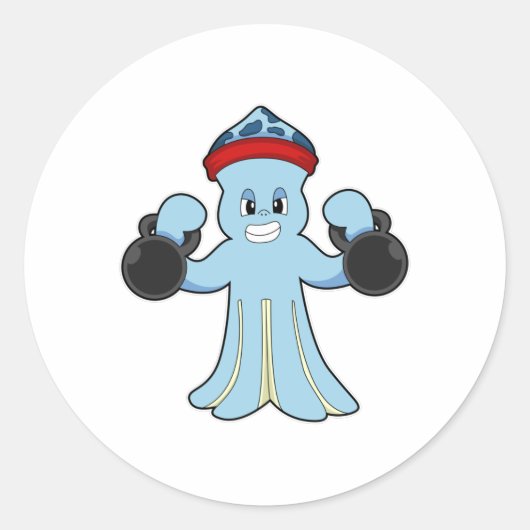 Sticker Rond Octopus comme Bodybuilder avec des cloches (Devant)