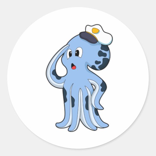 Sticker Rond Octopus comme capitaine avec Casquette (Devant)