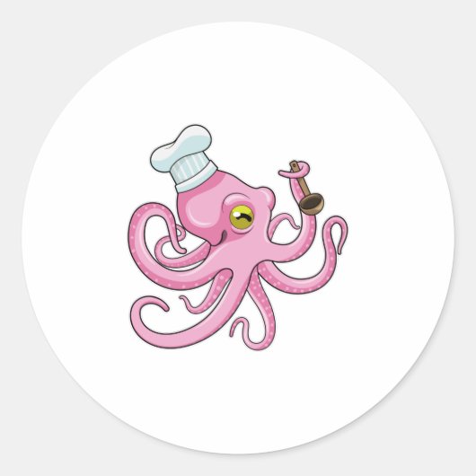 Sticker Rond Octopus comme cuire avec cuillère en bois (Devant)