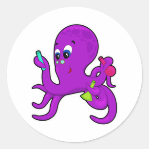 Sticker Rond Octopus comme enseignant avec équipement de labora