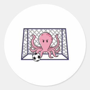 Sticker Rond Octopus comme gardien de but avec balle de footbal