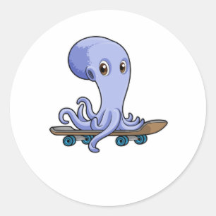 Sticker Rond Octopus comme patineur avec skateboard