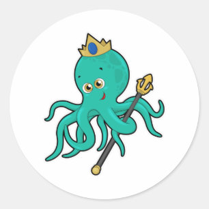 Sticker Rond Octopus comme roi avec Trident