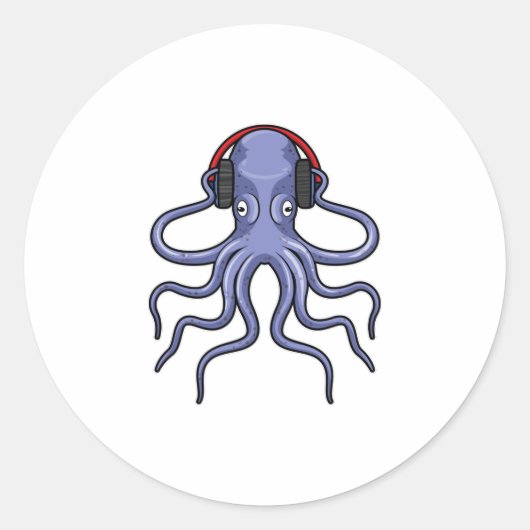 Sticker Rond Octopus en musique avec casque (Devant)