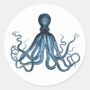 Sticker Rond Octopus kraken nautical coastal ocean beach sea