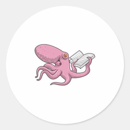 Sticker Rond Octopus Nerd avec le livre (Devant)