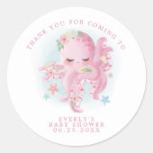 Sticker Rond Octopus rose Aquarelle fille Baby shower Merci (Devant)