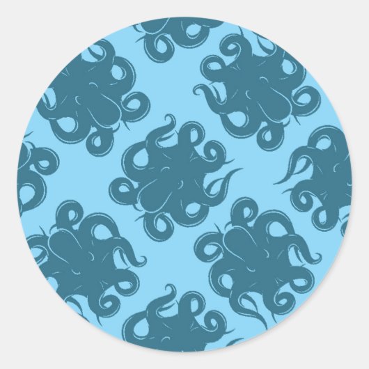 Sticker Rond Octopus sur Motif bleu (Devant)